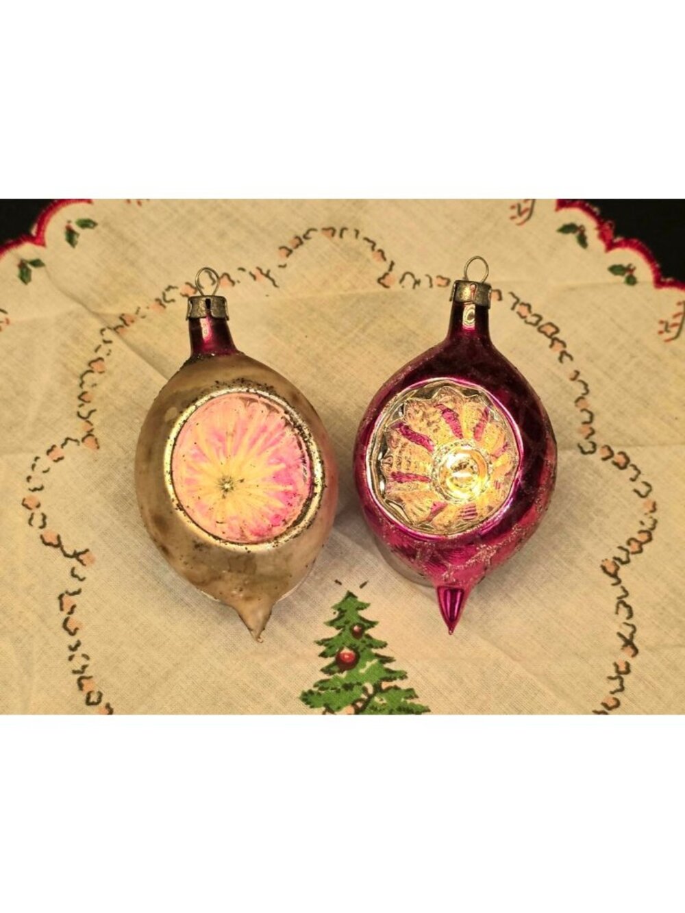 Vintage MCM Teardrop Indented Reflector Mercury Glass Christmas Ornaments Poland